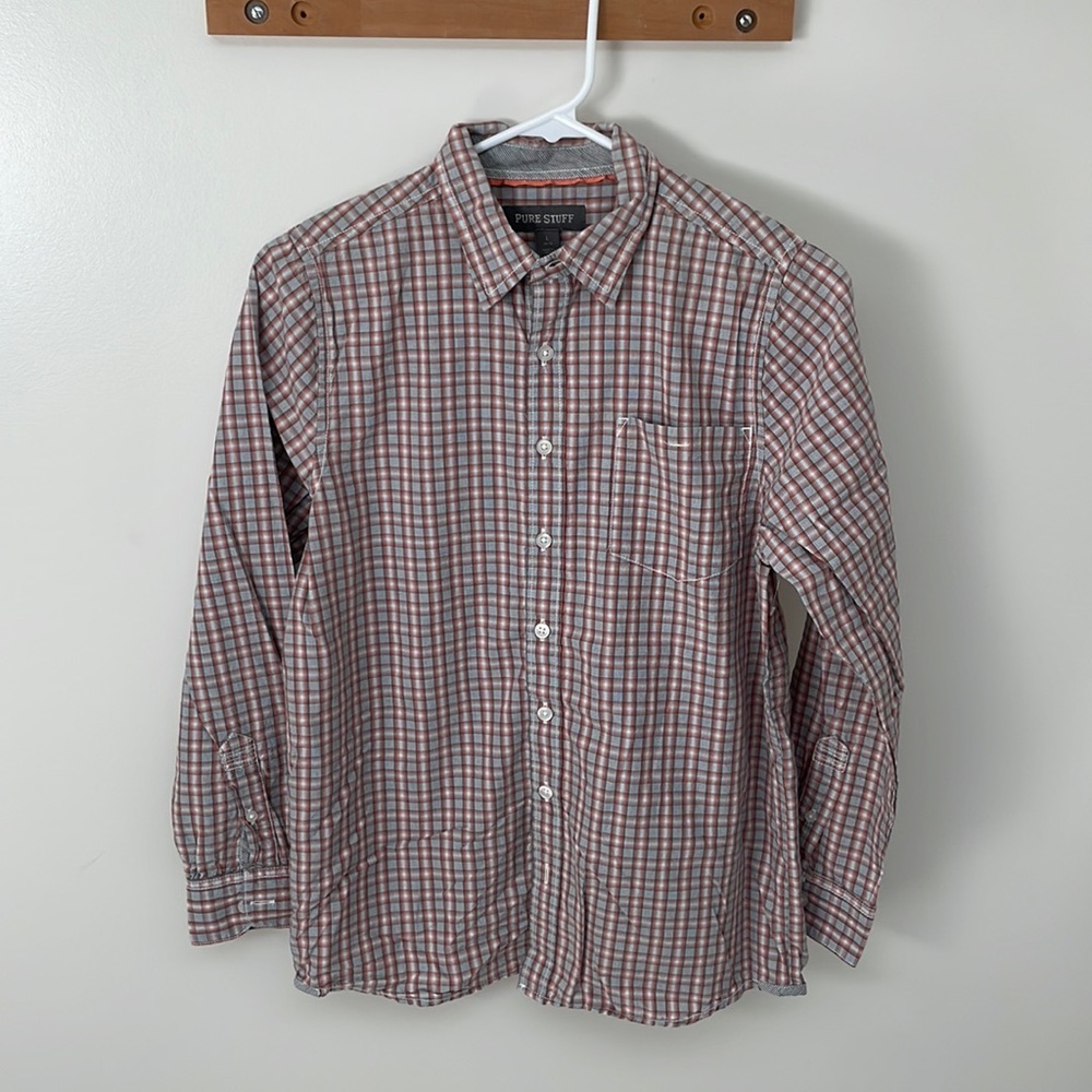 Pure Stuff Gray and Orange Button Down Boy L(14/16)
